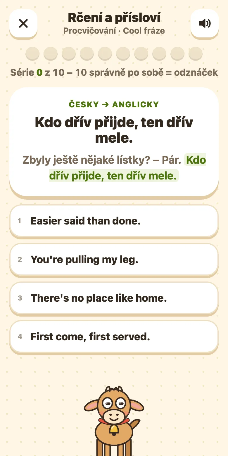 Cool fráze v angličtině pro 8. třídu: české rčení a čtyři anglické věty pod sebou