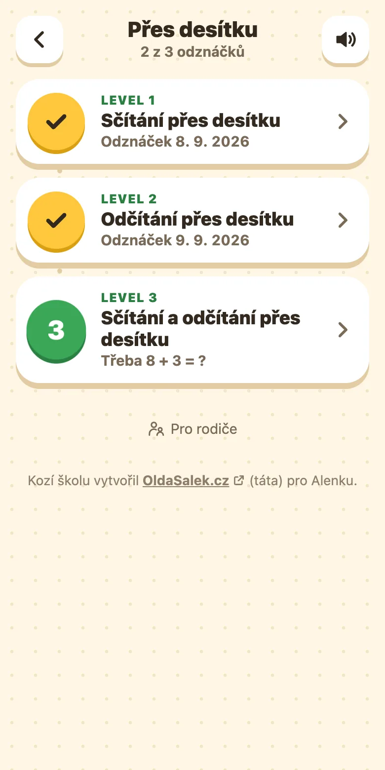 Seznam levelů tématu Přes desítku: sčítání, odčítání a obojí dohromady